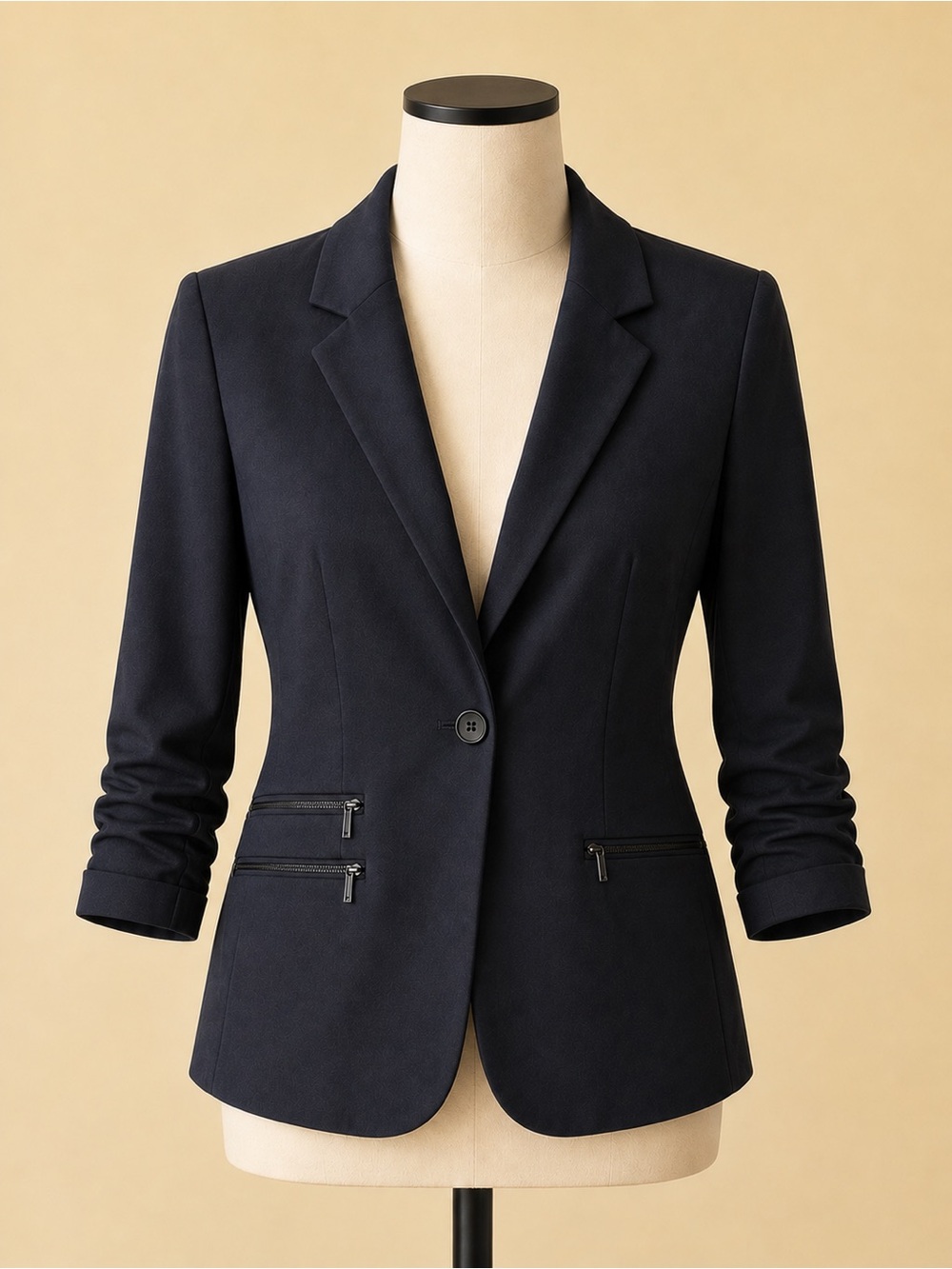 The Limited Black Blazer Sz S Zip Pocket Rouched Cuff Sleeve
